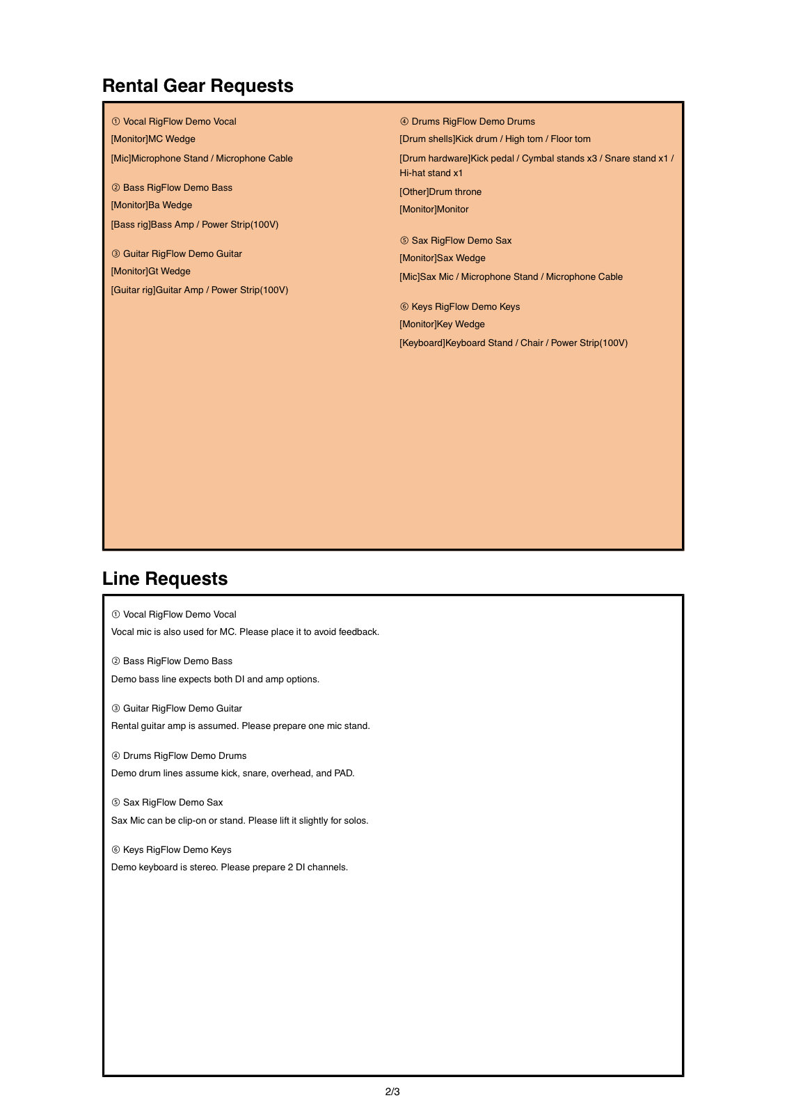 ตัวอย่างรายการอุปกรณ์ PDF ที่ส่งออกจาก RigFlow